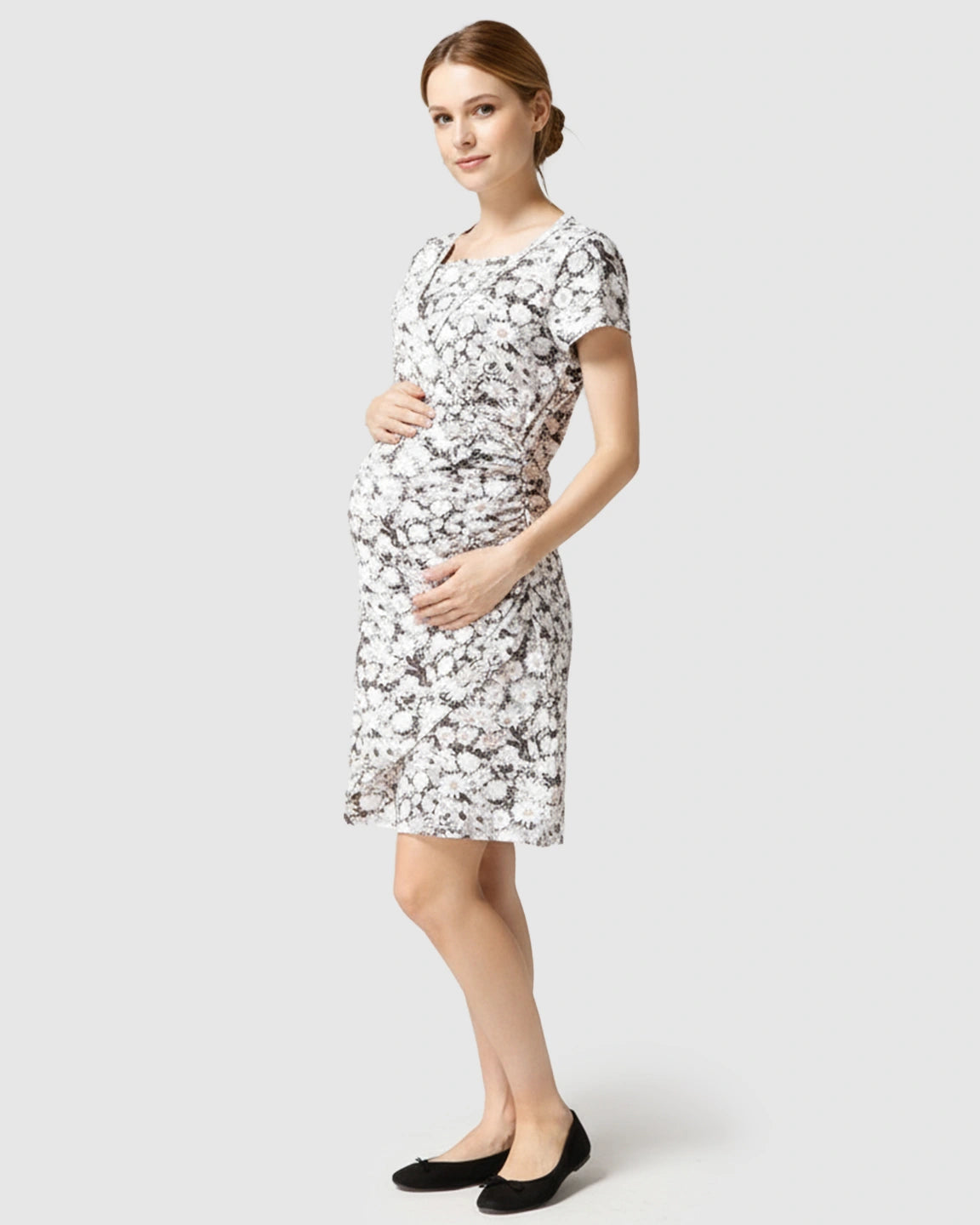 Ruched-Side Floral Print Nursing & Maternity Dress