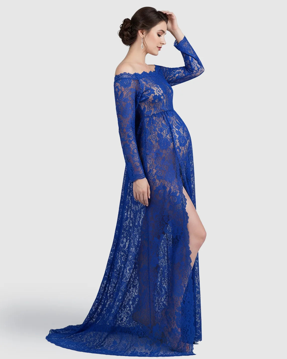 Off-Shoulder Lace Slit Maternity Gown