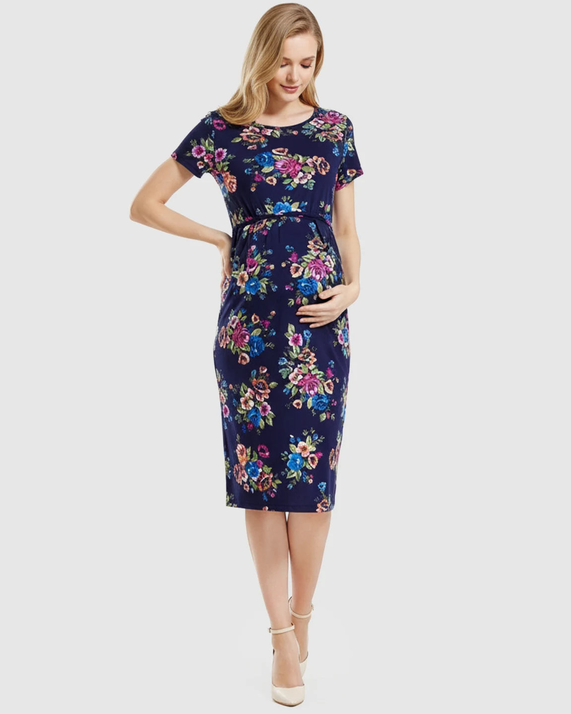 Floral Fitted Maternity & Nursing Midi Dress
