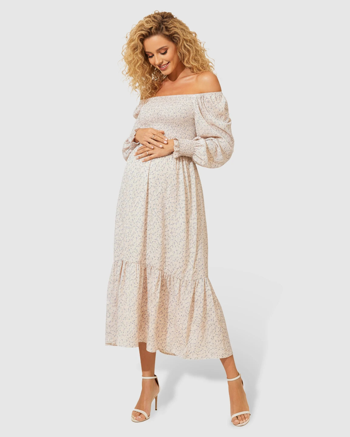 Off-Shoulder Flowy Maternity Midi Dress