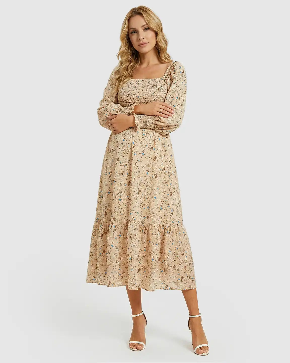 Wrinkle-Resistant Floral Maternity Midi Dress