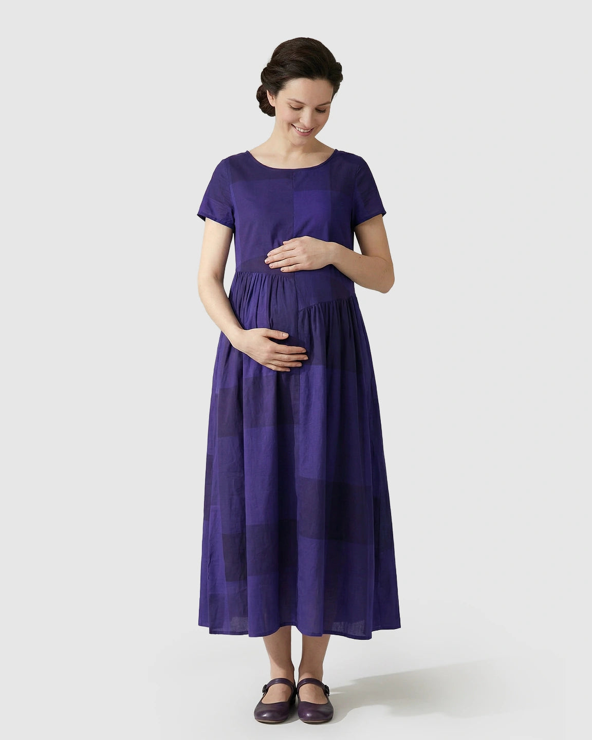 Plaid Swing Maternity Maxi Dress