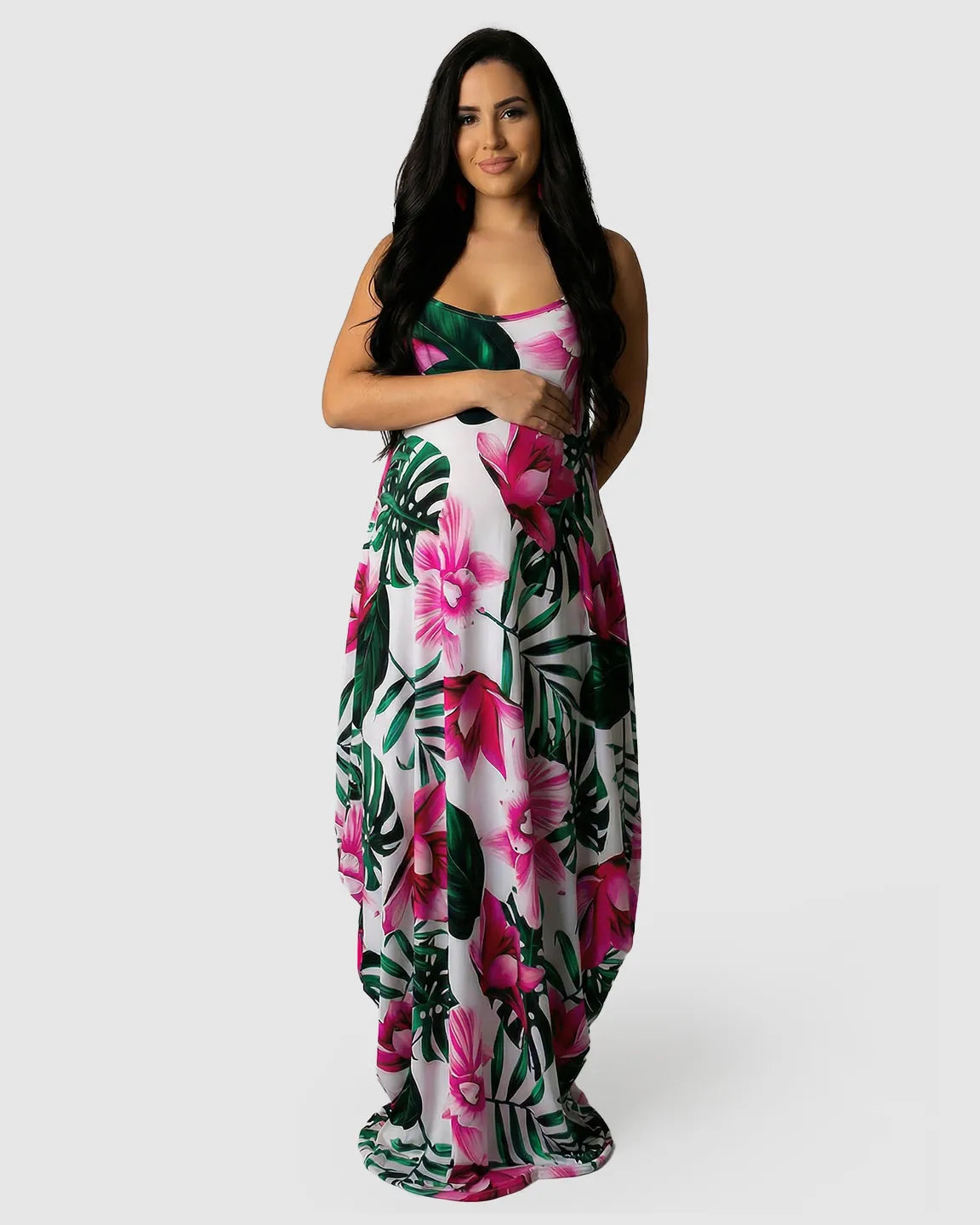Tropical Floral Sling Maternity Maxi Dress