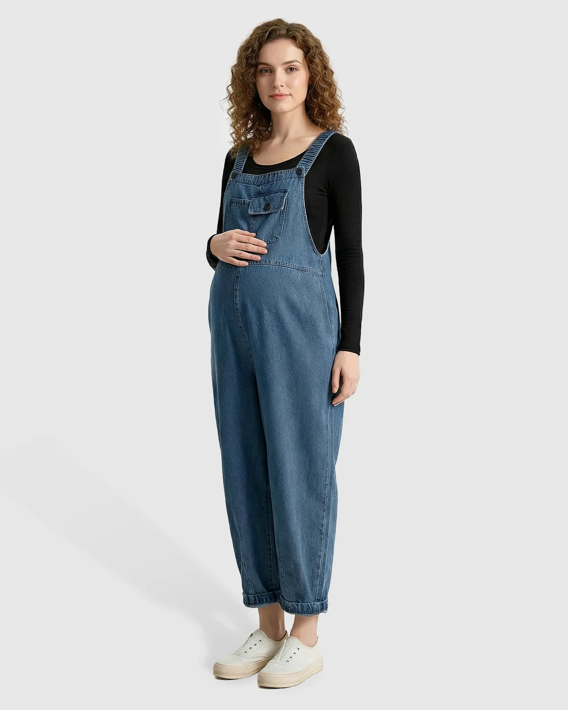 Loose-Fit Denim Maternity Overalls
