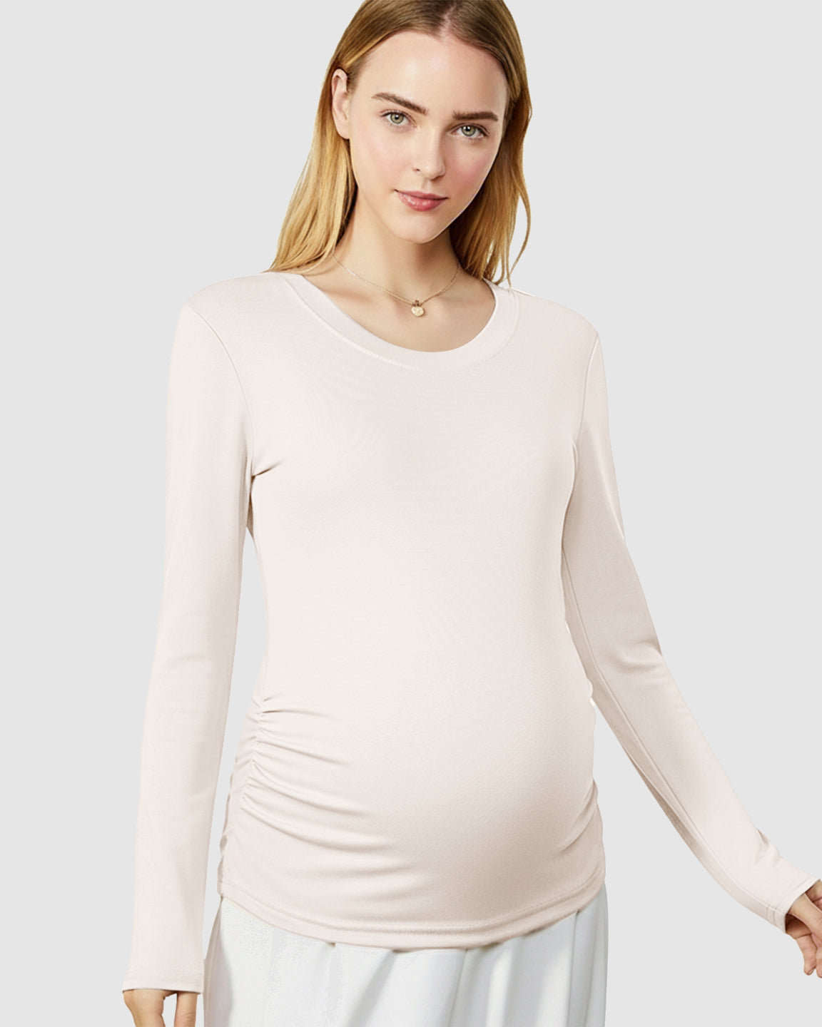 Round Neck Long Sleeve Thermal Maternity Top