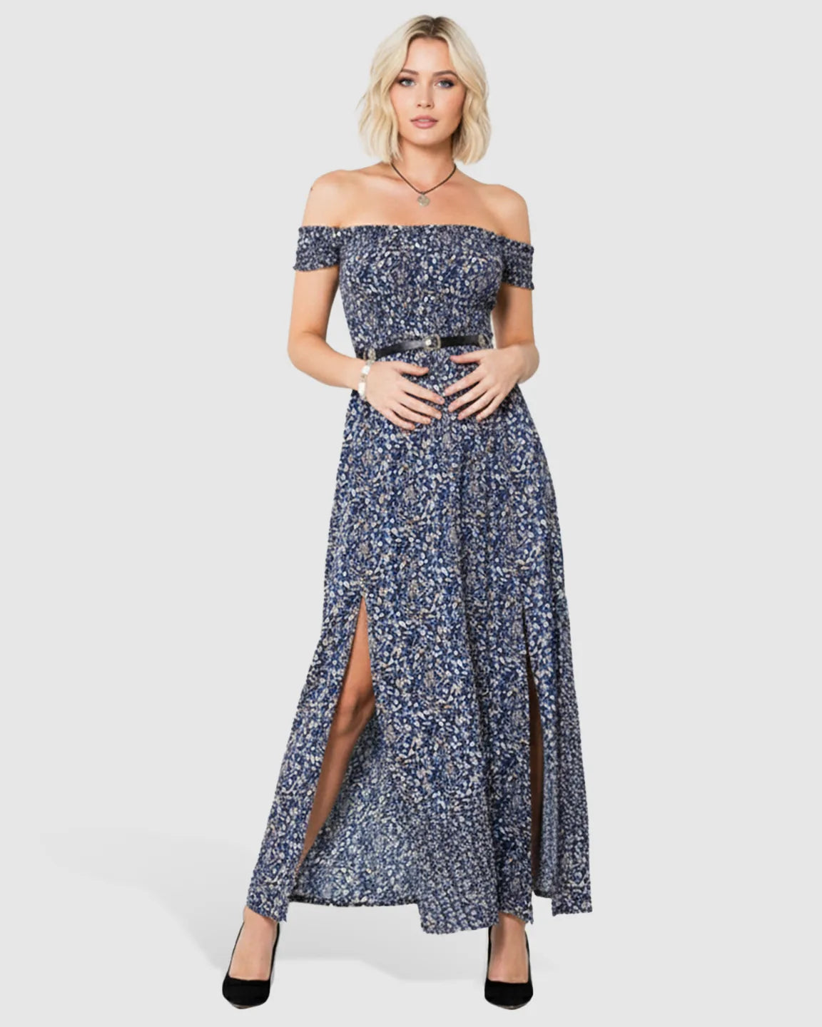 Off-Shoulder Dual Split Maternity Maxi Dress