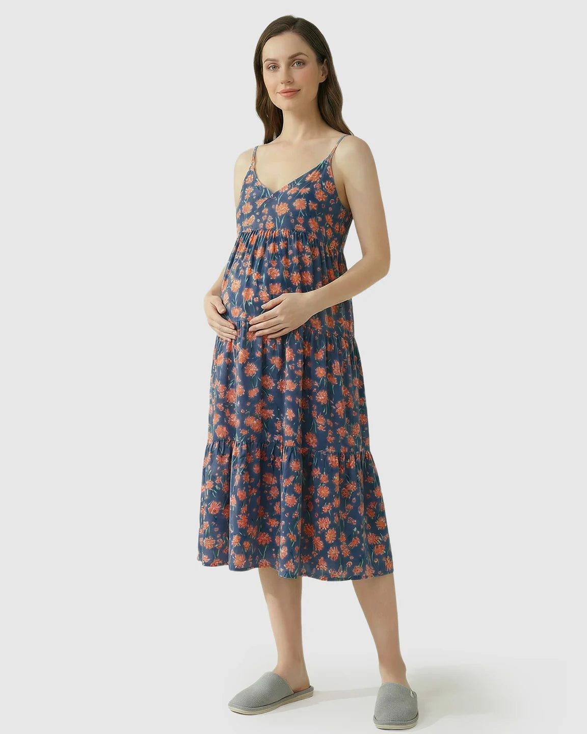V-neck Ruffled Skirt Maternity Nightdress