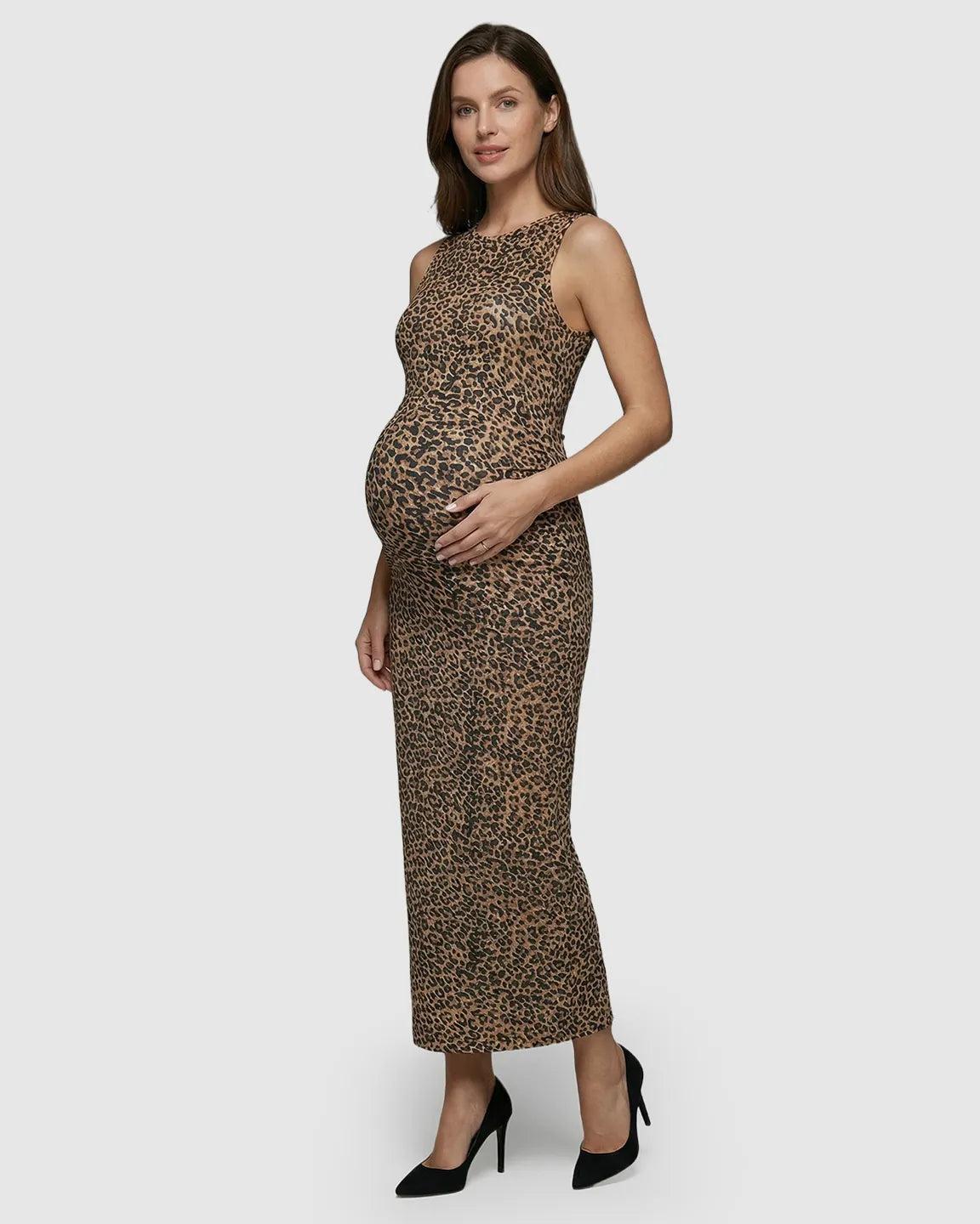 Leopard Print Bodycon Maternity Maxi Dress