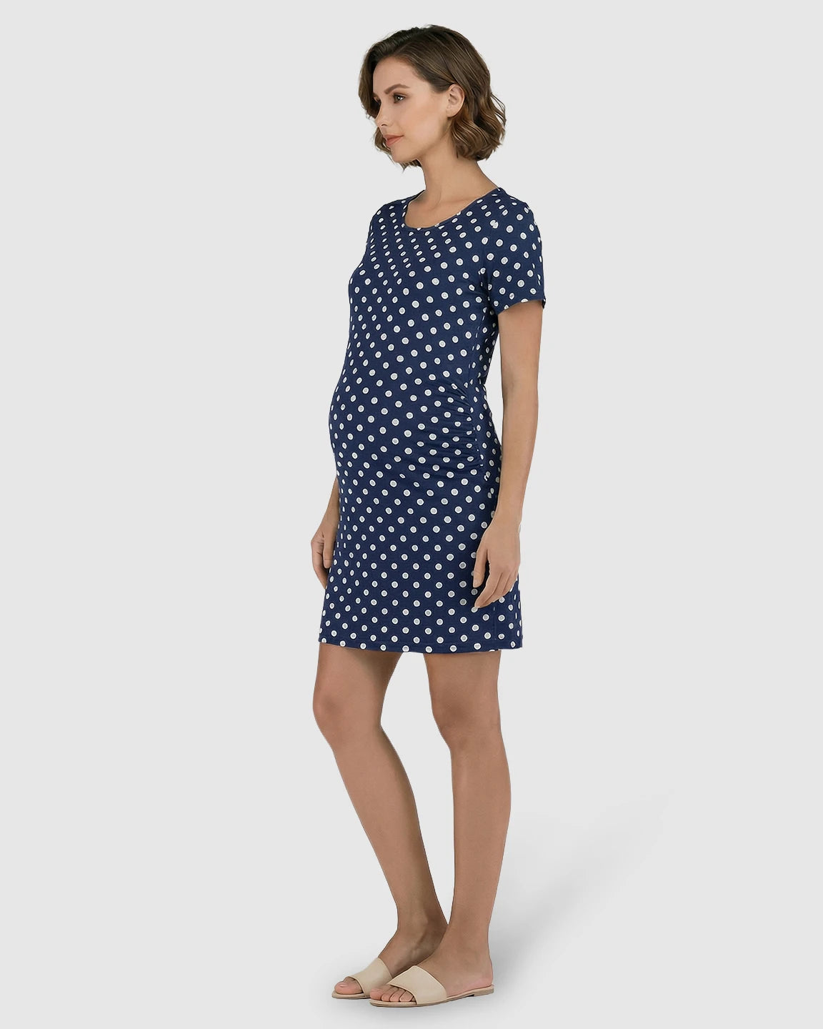 Ruched Bodycon Polka Dot Maternity Mini Dress