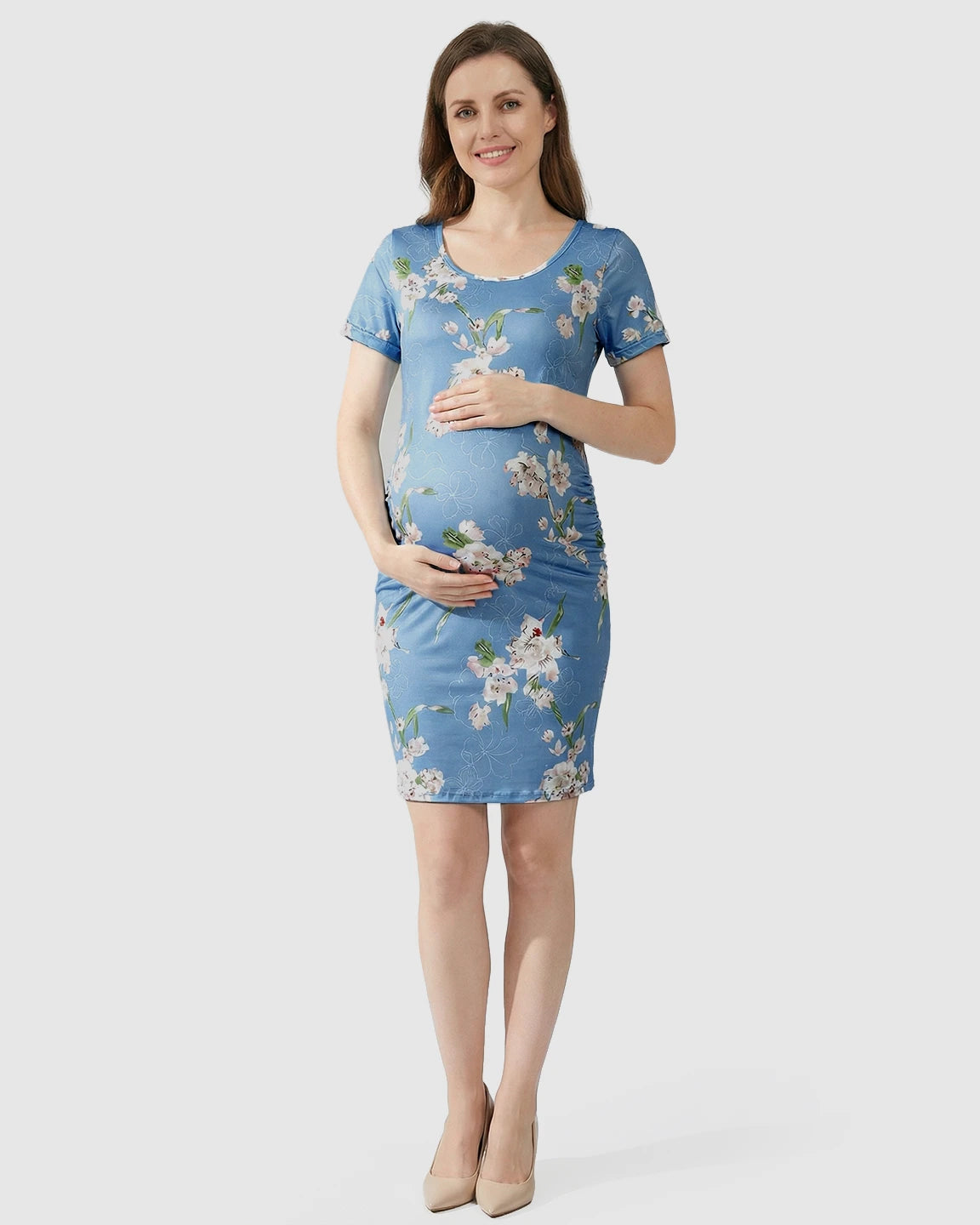 Side-Ruched Bodycon Maternity Midi Dress
