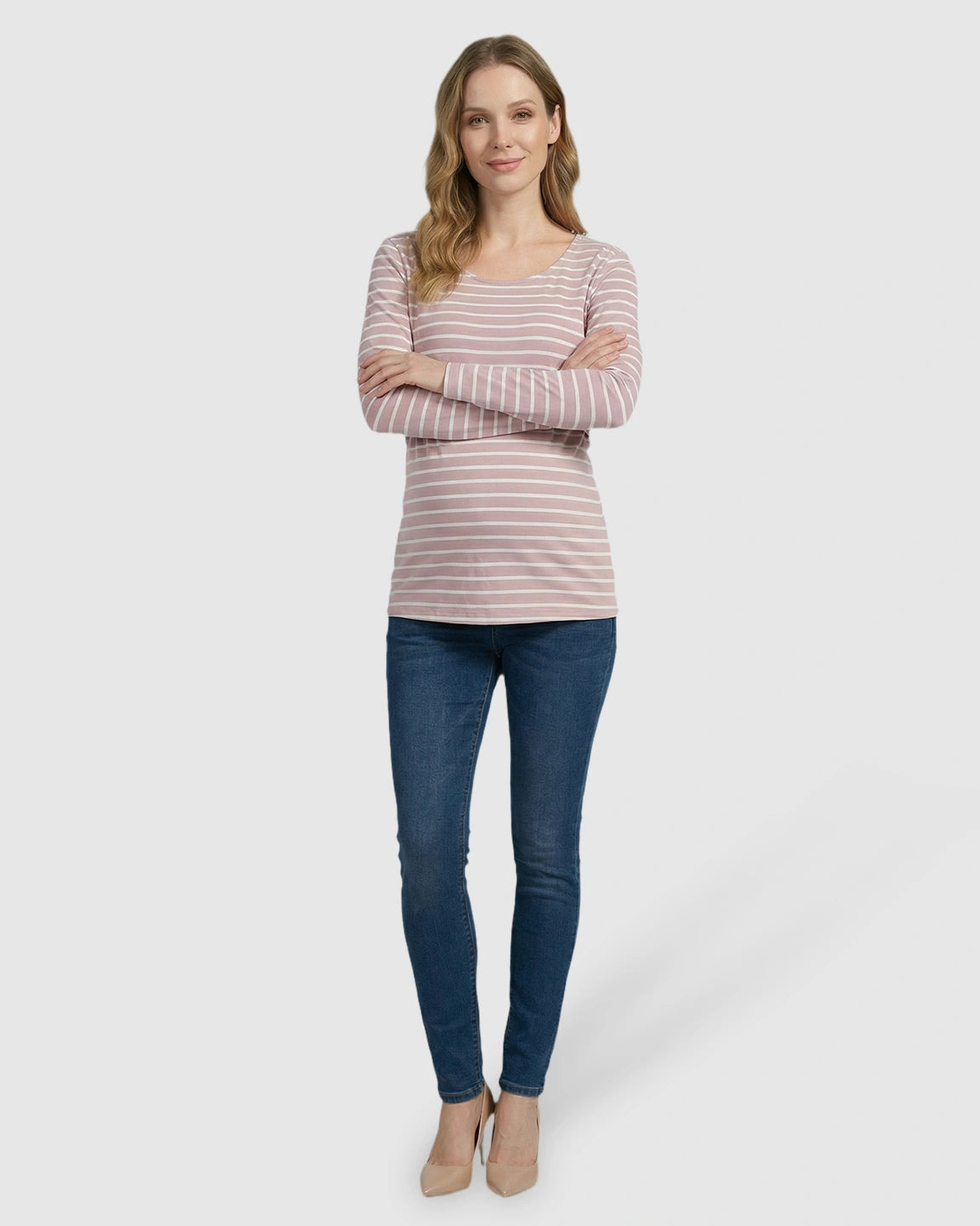 Round Neck Stripe Pull-up Maternity & Nursing Top