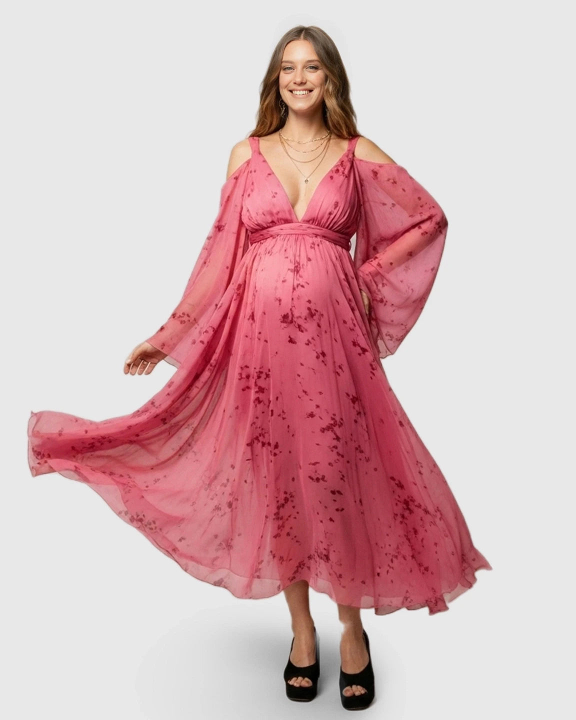 Ethereal Pink Floral Maternity Dress
