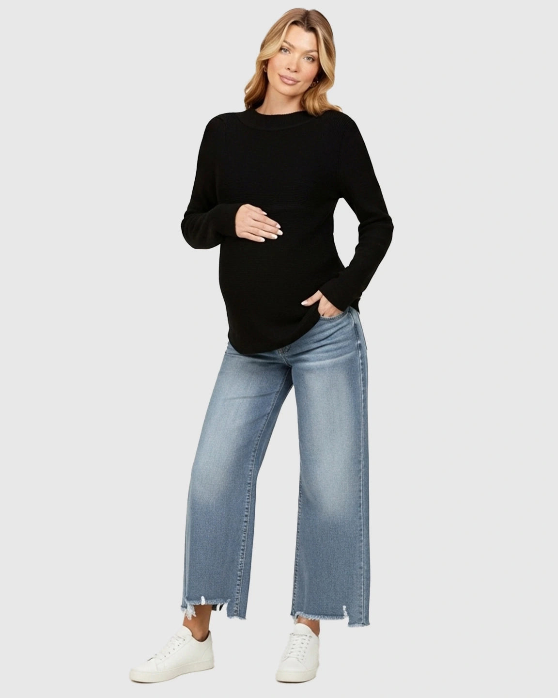 Soft Stretch Wide-leg Ripped Maternity Jeans