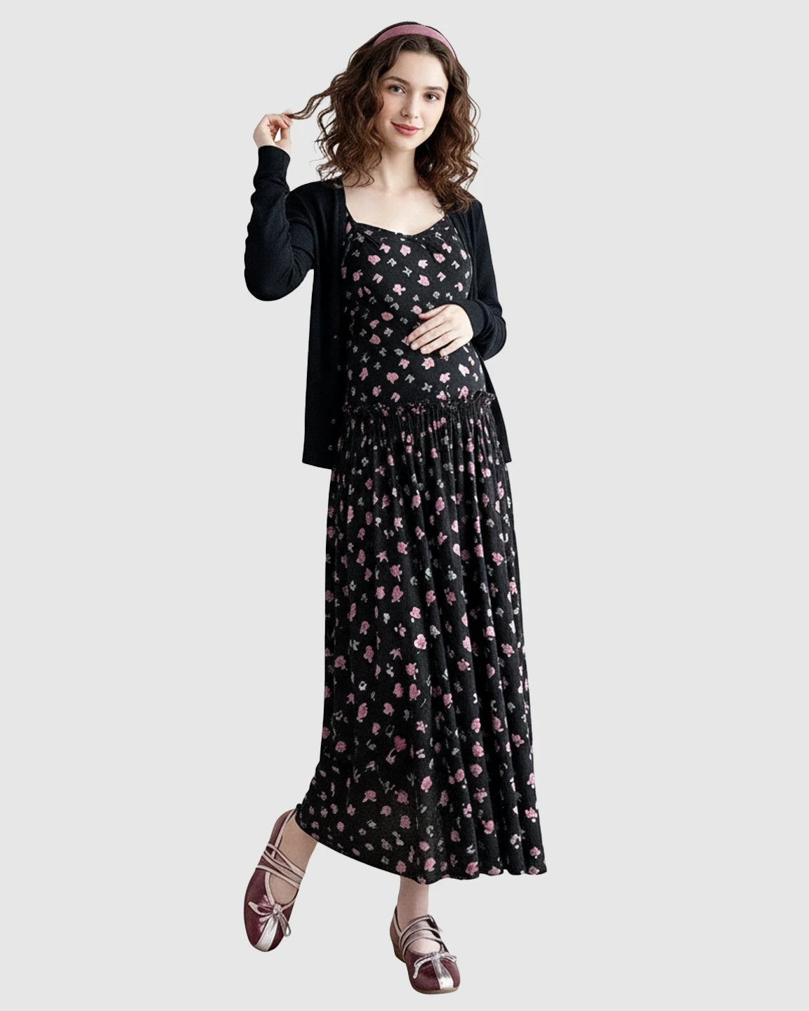 Floral Print Cami Flared Maternity Maxi Dress
