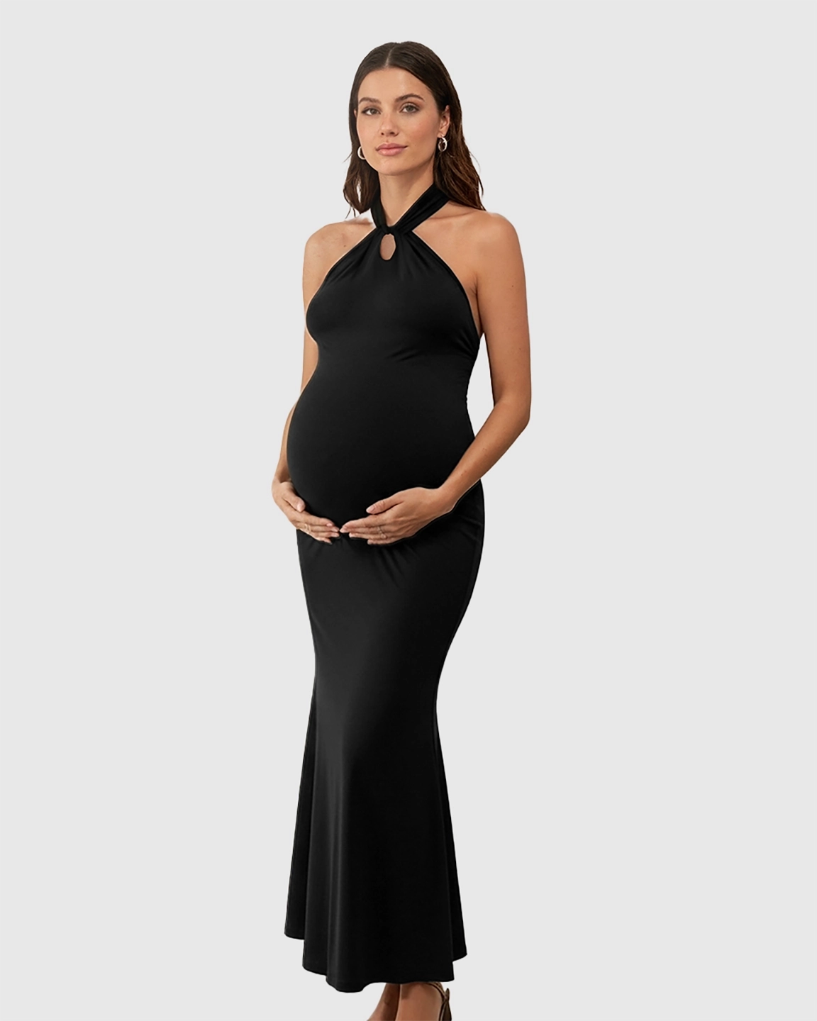 Halter Neck Bump-Friendly Maternity Maxi Dress