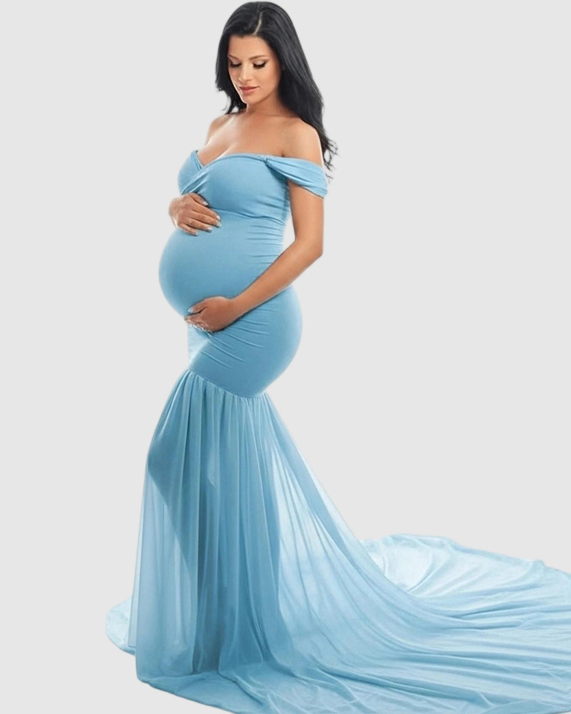 Flowy Off-Shoulder Maternity Photoshoot Gown