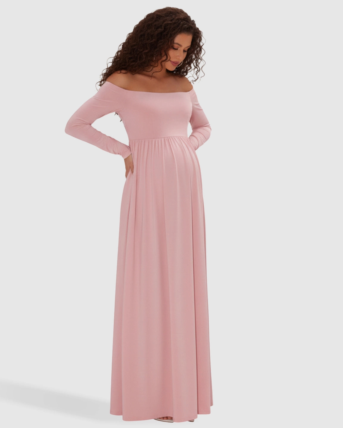 Off-shoulder Retro Elegance Maternity Maxi Dress