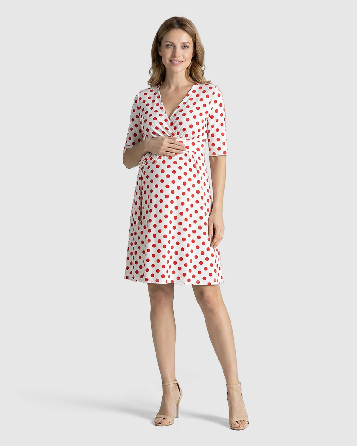 Tie Waist Polka Dot Maternity Short Dress