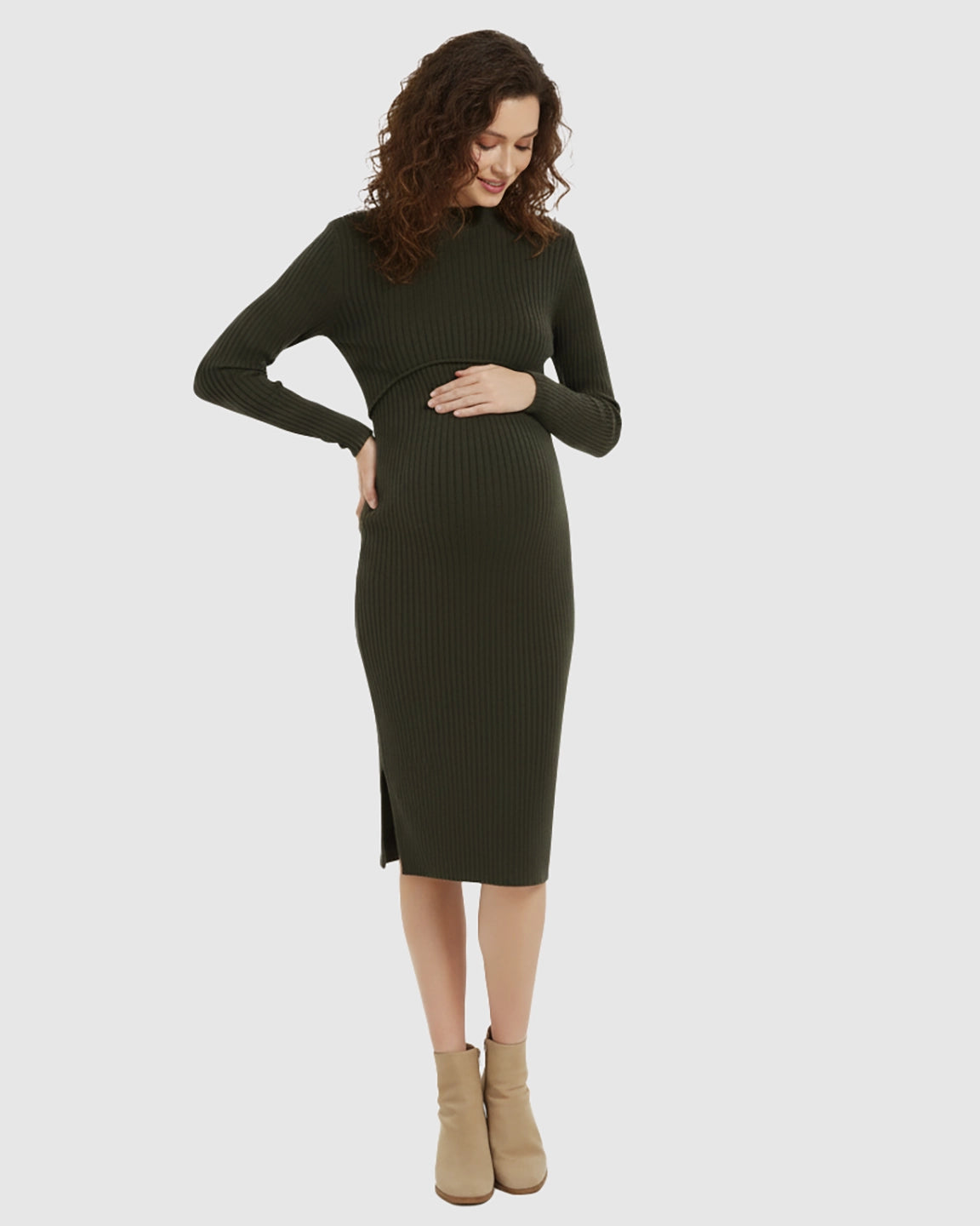 Ribbed Knit Bodycon Maternity Sweater Dress