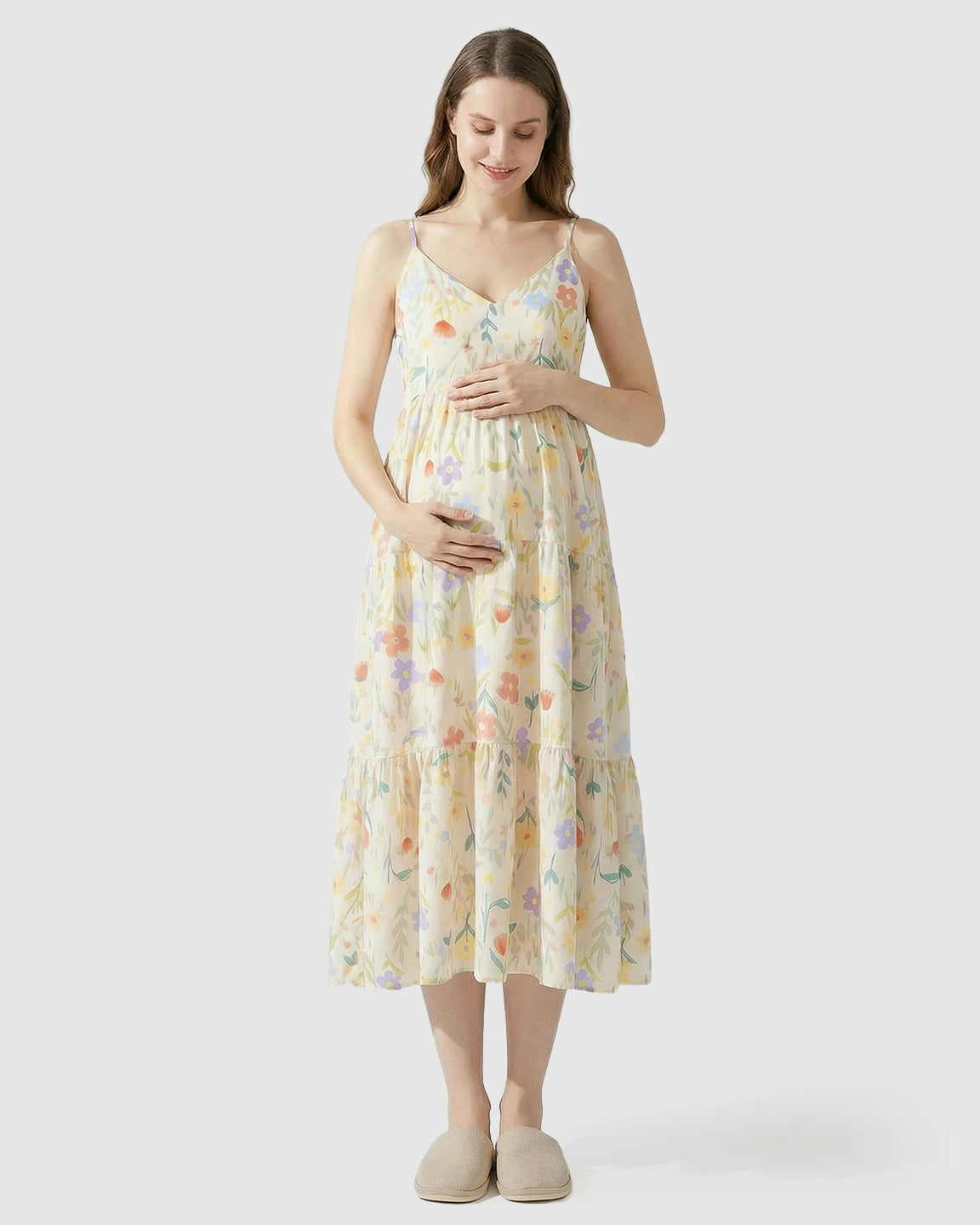 Sleeveless Colorful Flowers Print Maternity Nightdress