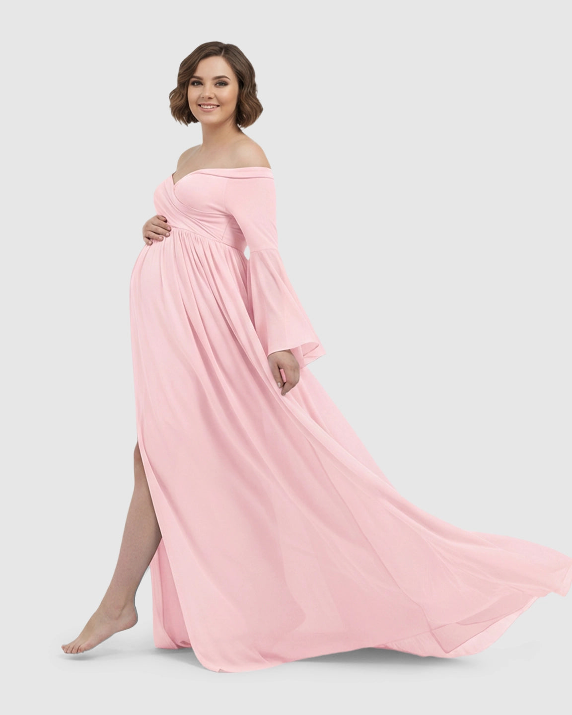 Bell Sleeves Super Long Train Maternity Photoshoot Gown