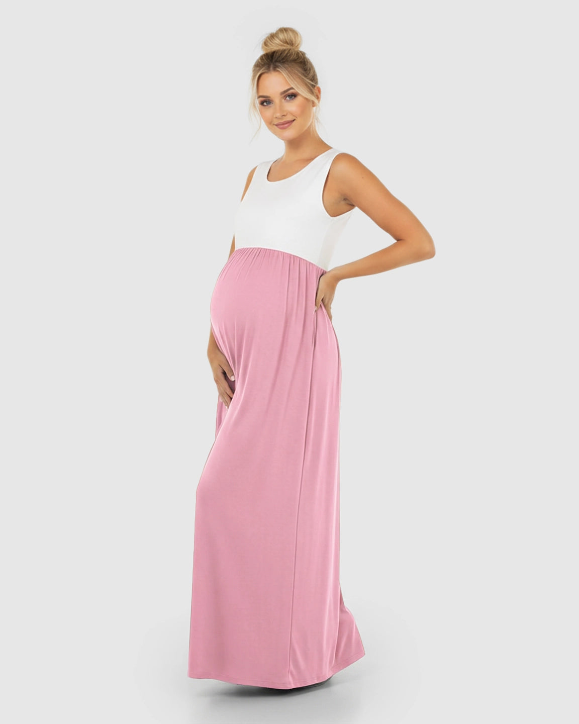 Colorblock High-Waisted Maternity Maxi Dress