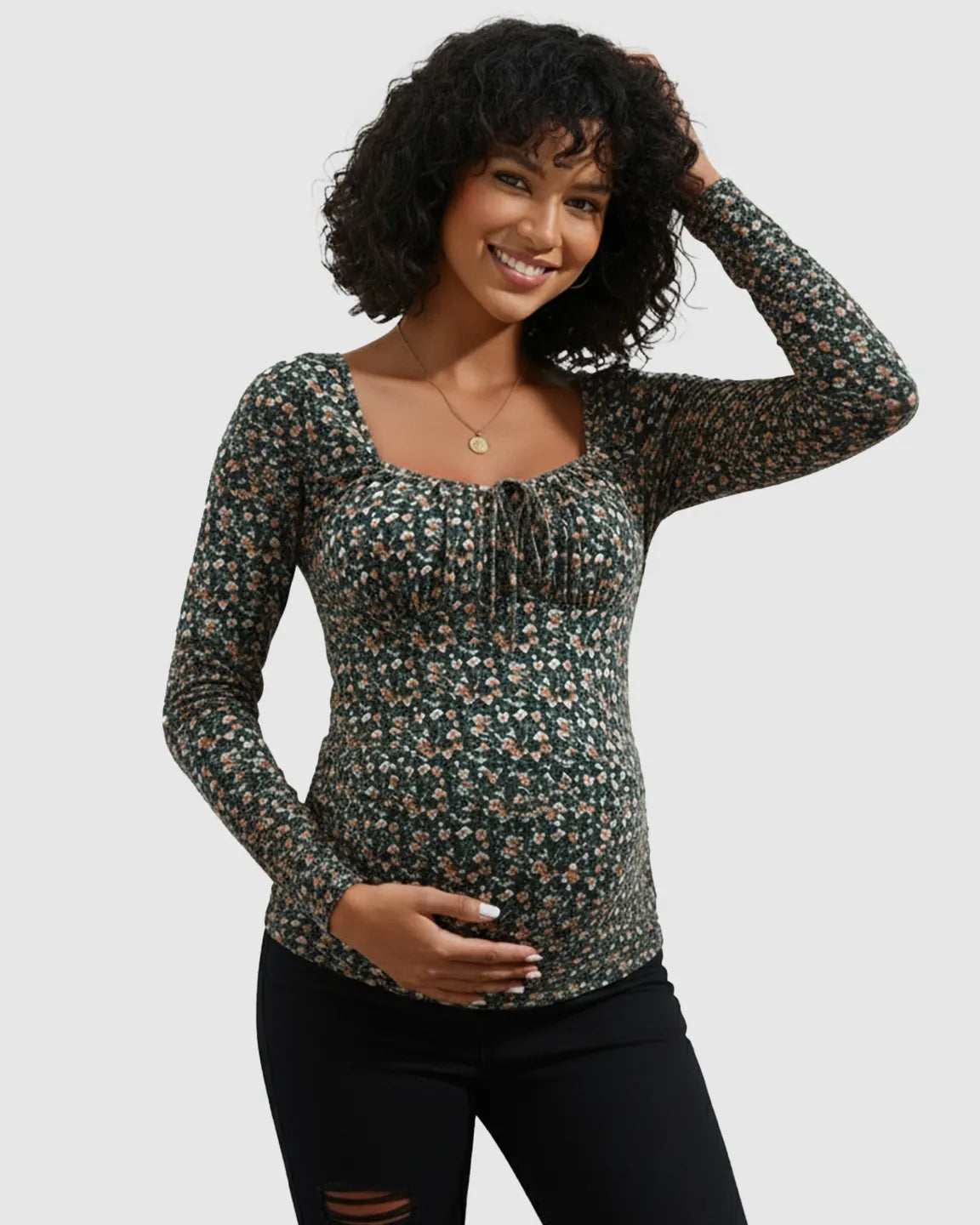 Casual Ruched Tie Front Slim Fit Maternity Top