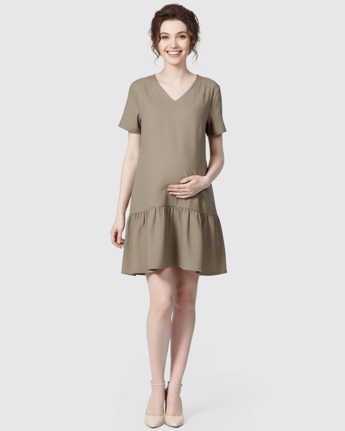 Ruffled Hem A-line Maternity & Nursing Dress