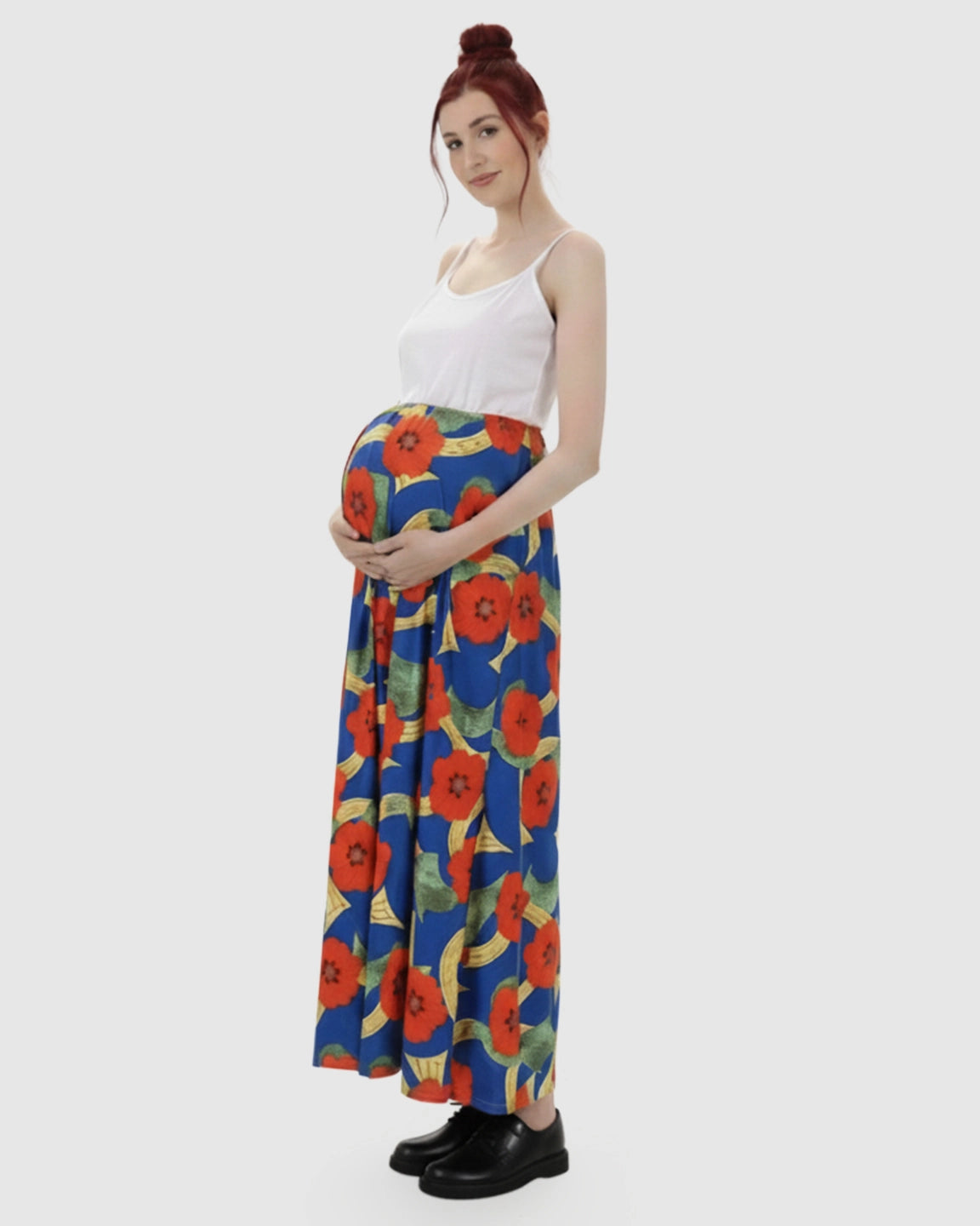 Vibrant Floral Sleeveless Wide-Skirt Maternity Maxi Dress