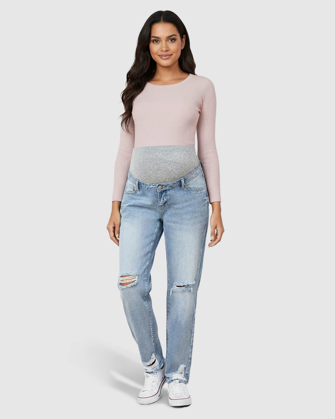 Distressed Straight-Leg Maternity Jeans
