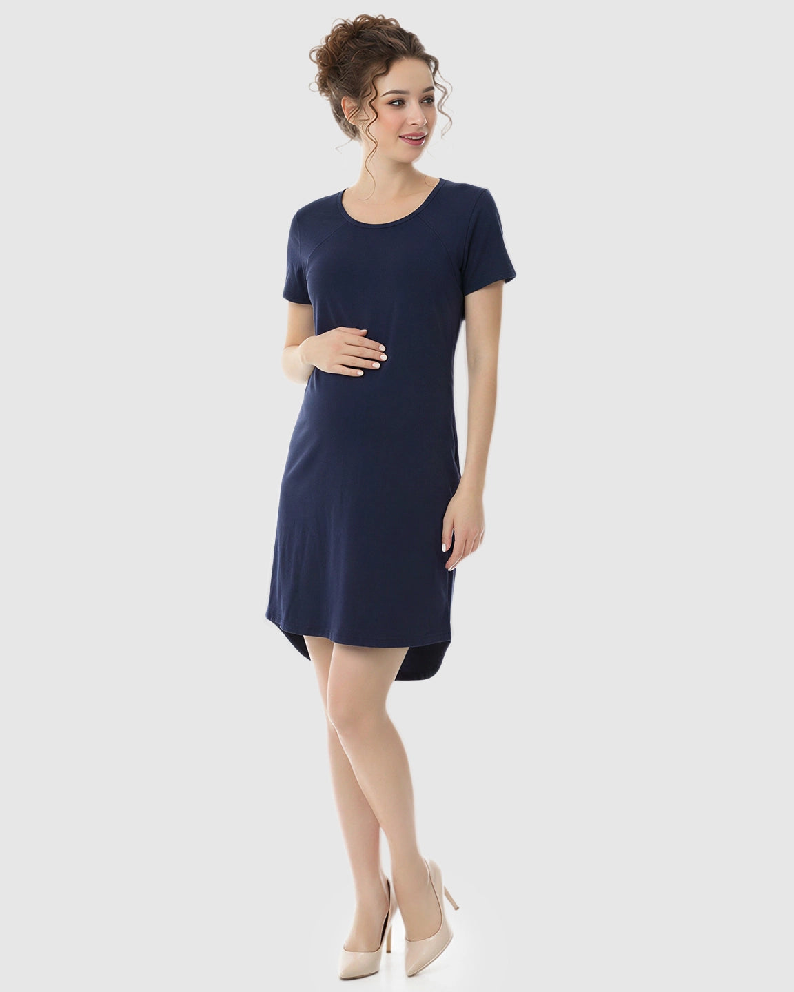 Side-Access Nursing Casual Maternity Midi Dress
