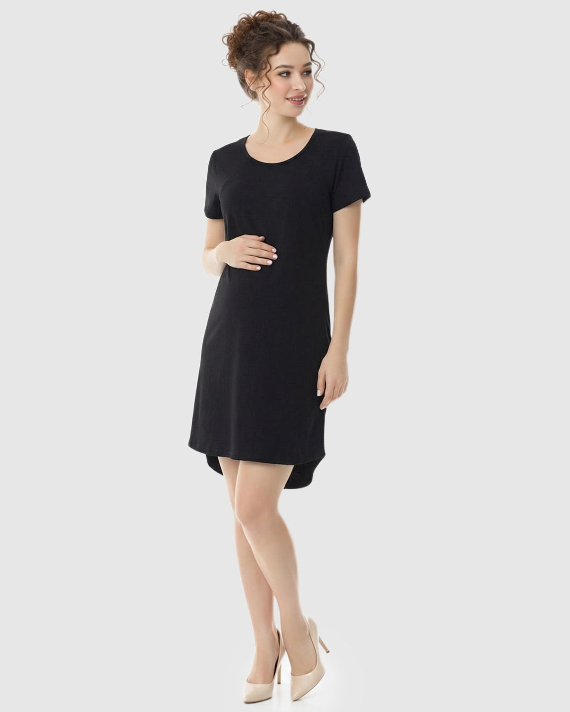 Side-Access Nursing Casual Maternity Midi Dress