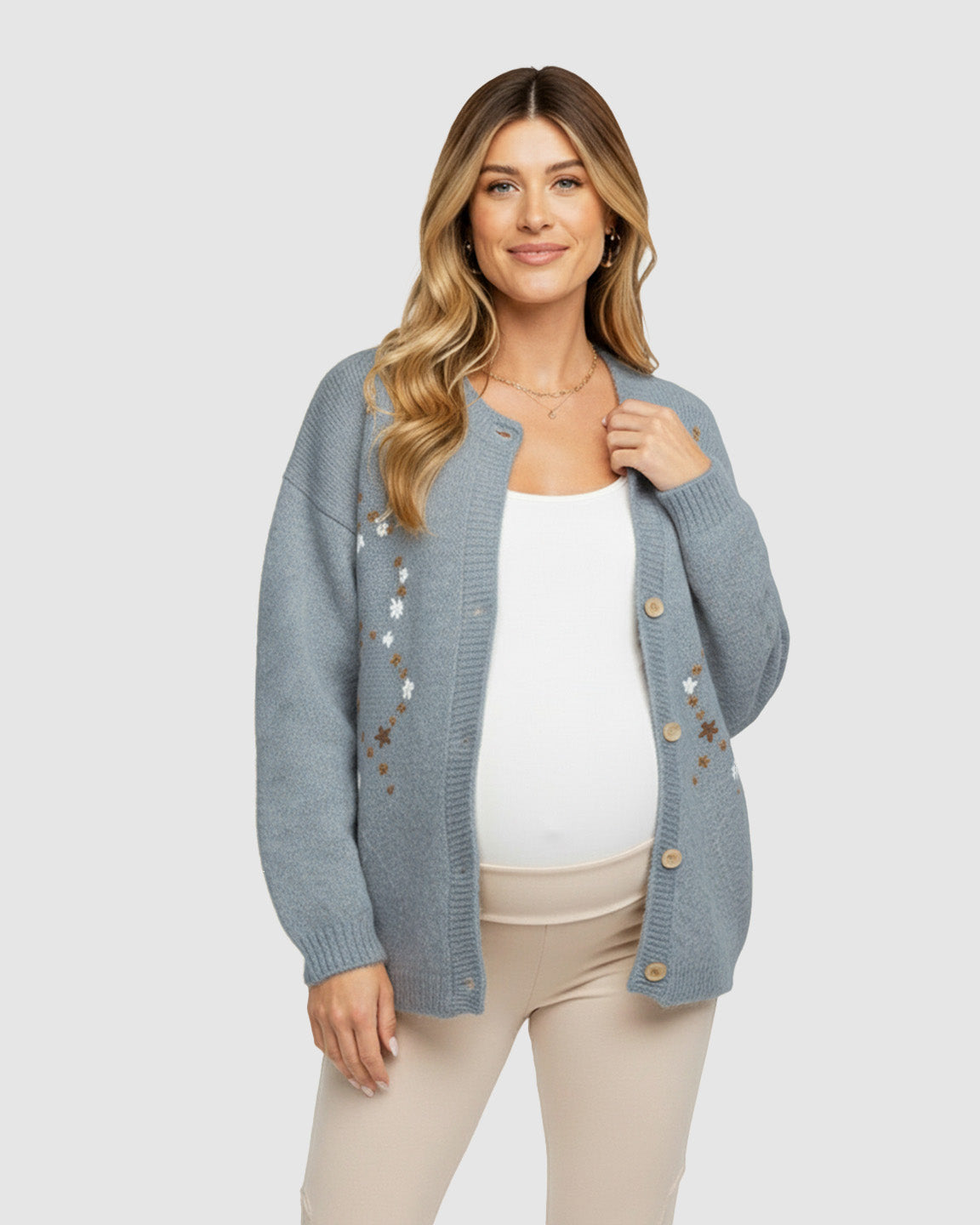 Soft Knit Single-Breasted Maternity Cardigan
