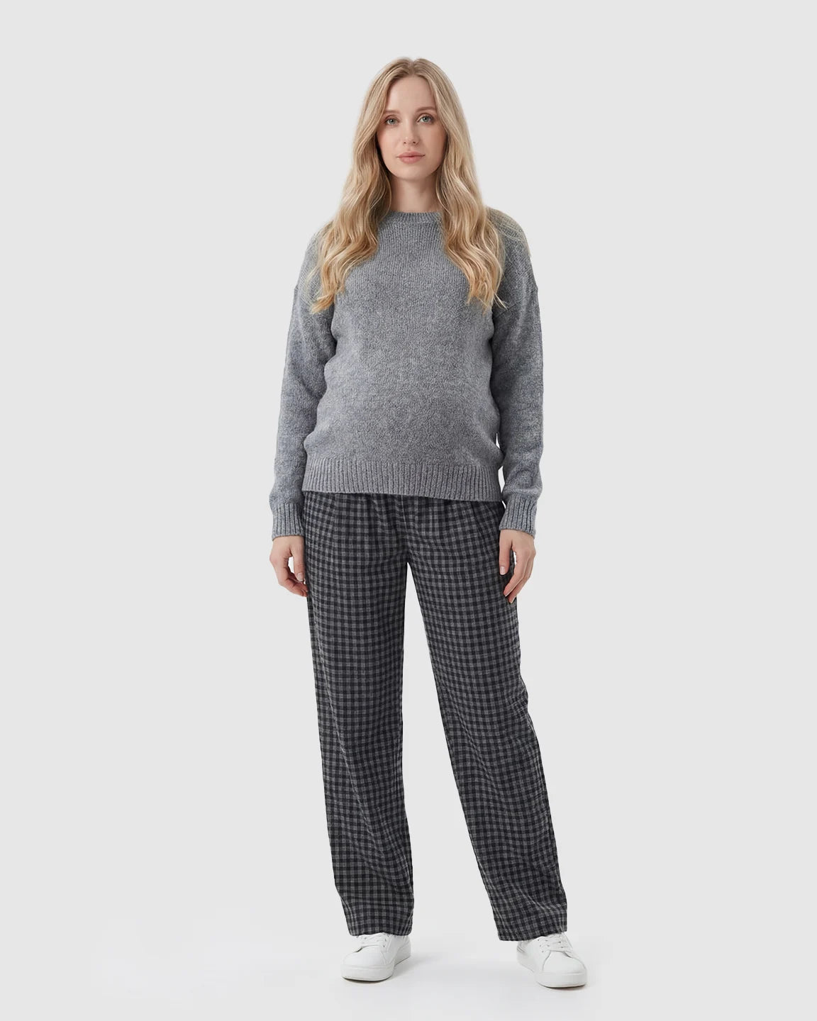 Adjustable Waistband Plaid Pattern Maternity Pants