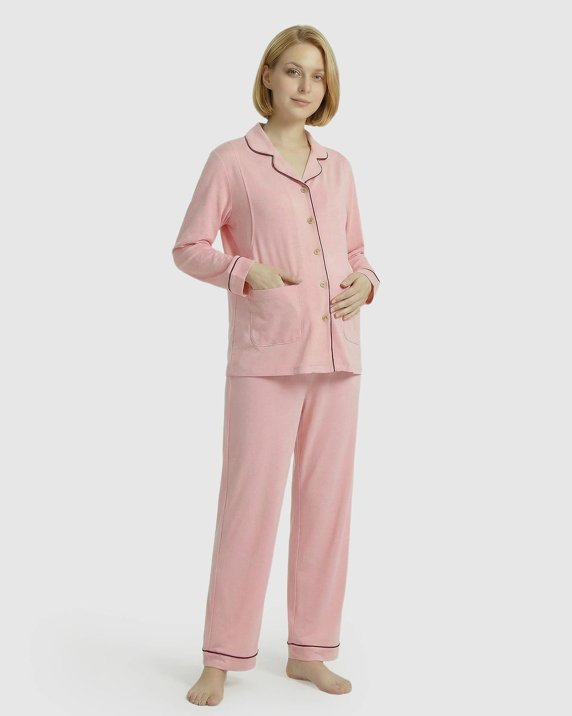 Button-Front Relaxed Fit Maternity Loungewear Set