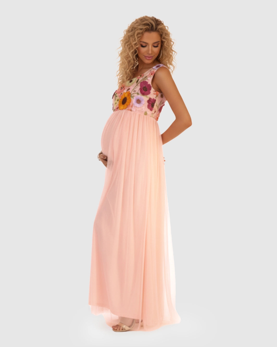 One Shoulder Flowing Mesh Skirt Maternity Maxi Dress