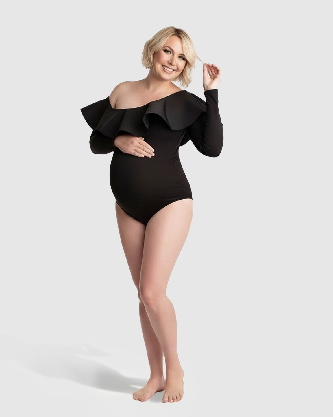 Ruffled One-shoulder Bodycon Maternity Bodysuit