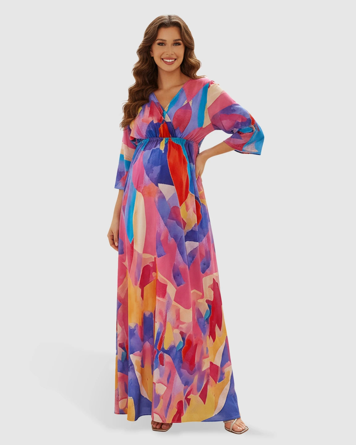 V-neck Abstract Print Maternity Maxi Dress