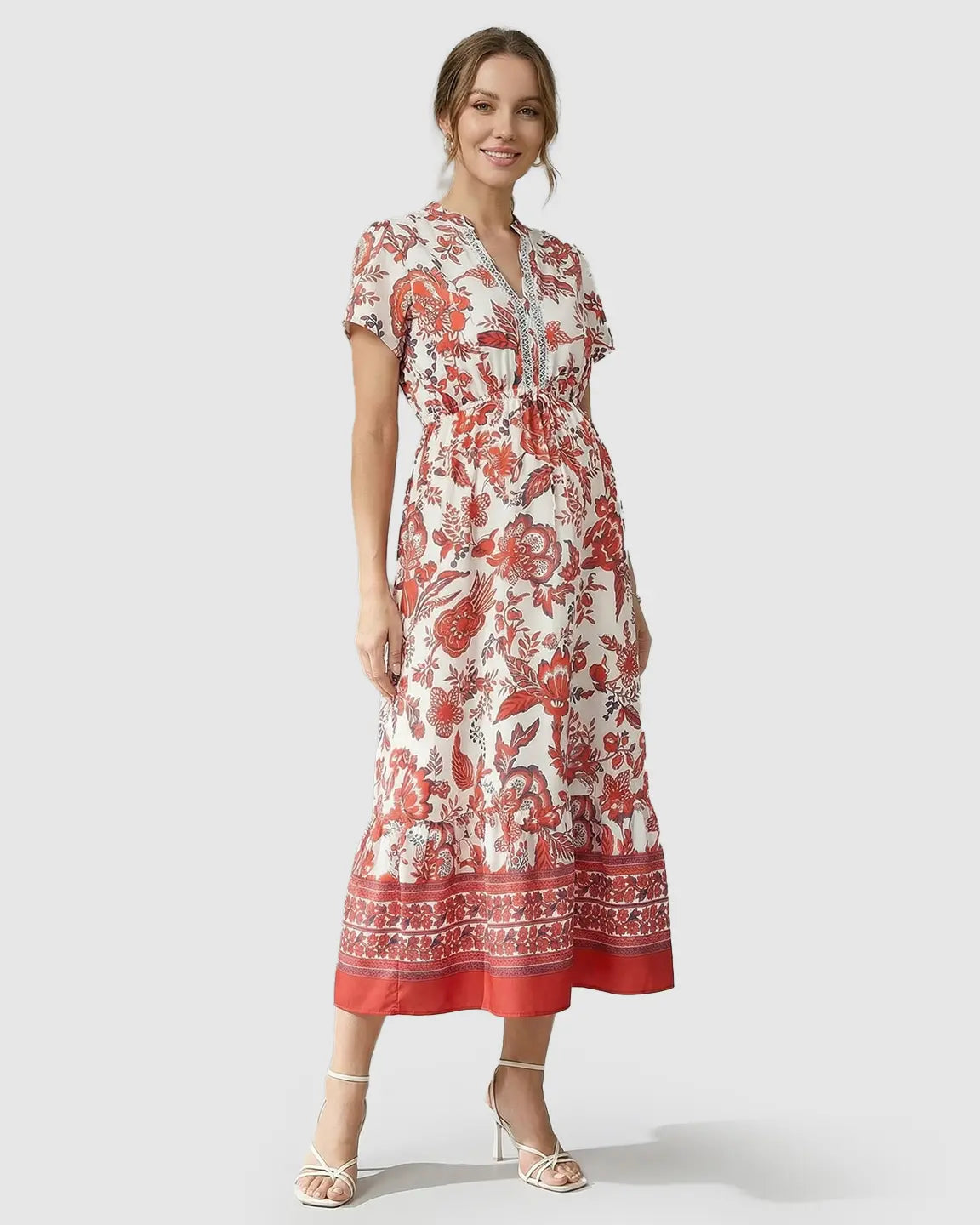 Retro Floral Print Boho Maternity Dress