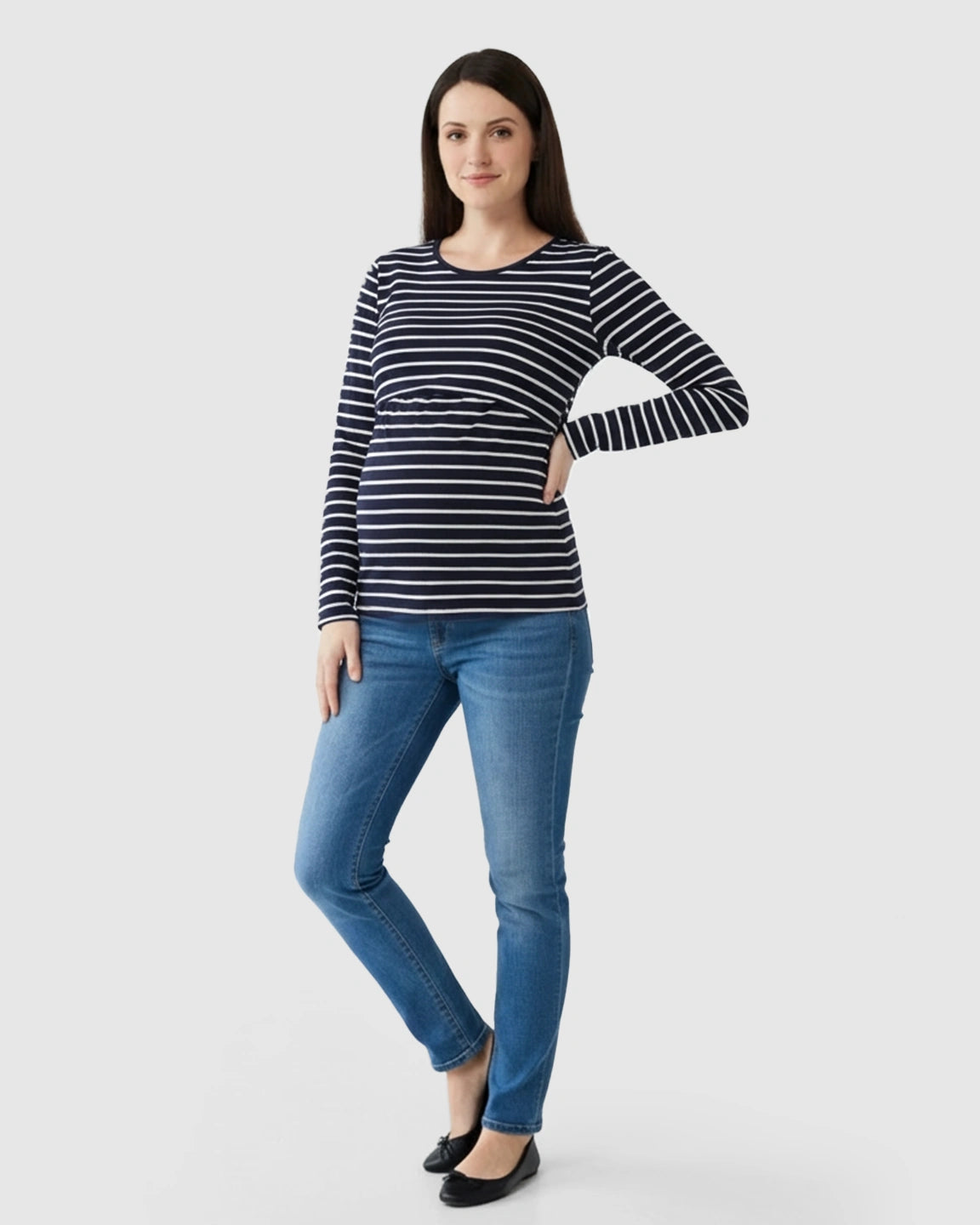 Pull-Up Nursing Striped Maternity Top