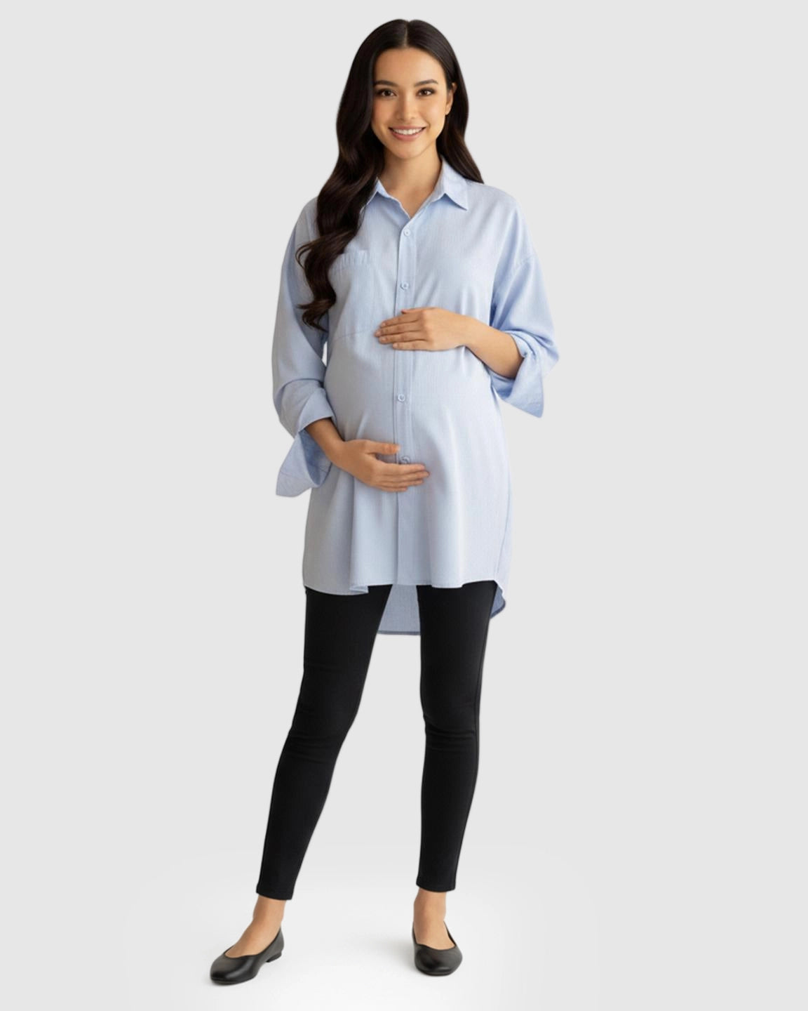 Cotton Lapel Long Sleeve Maternity Tunic