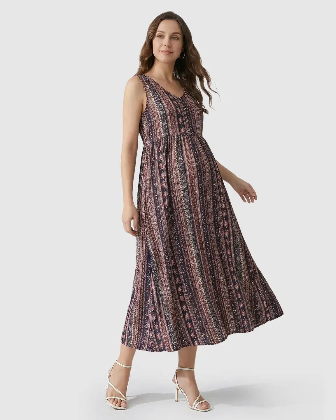 Sleeveless A-line Maternity Midi Dress