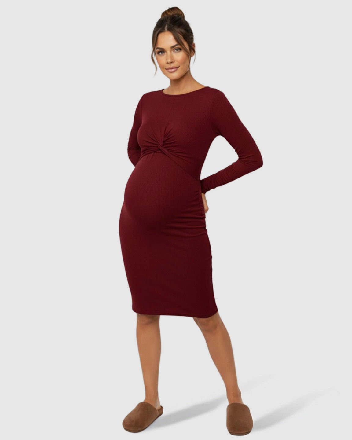 Twist Front Ribbed Bodycon Maternity Dress