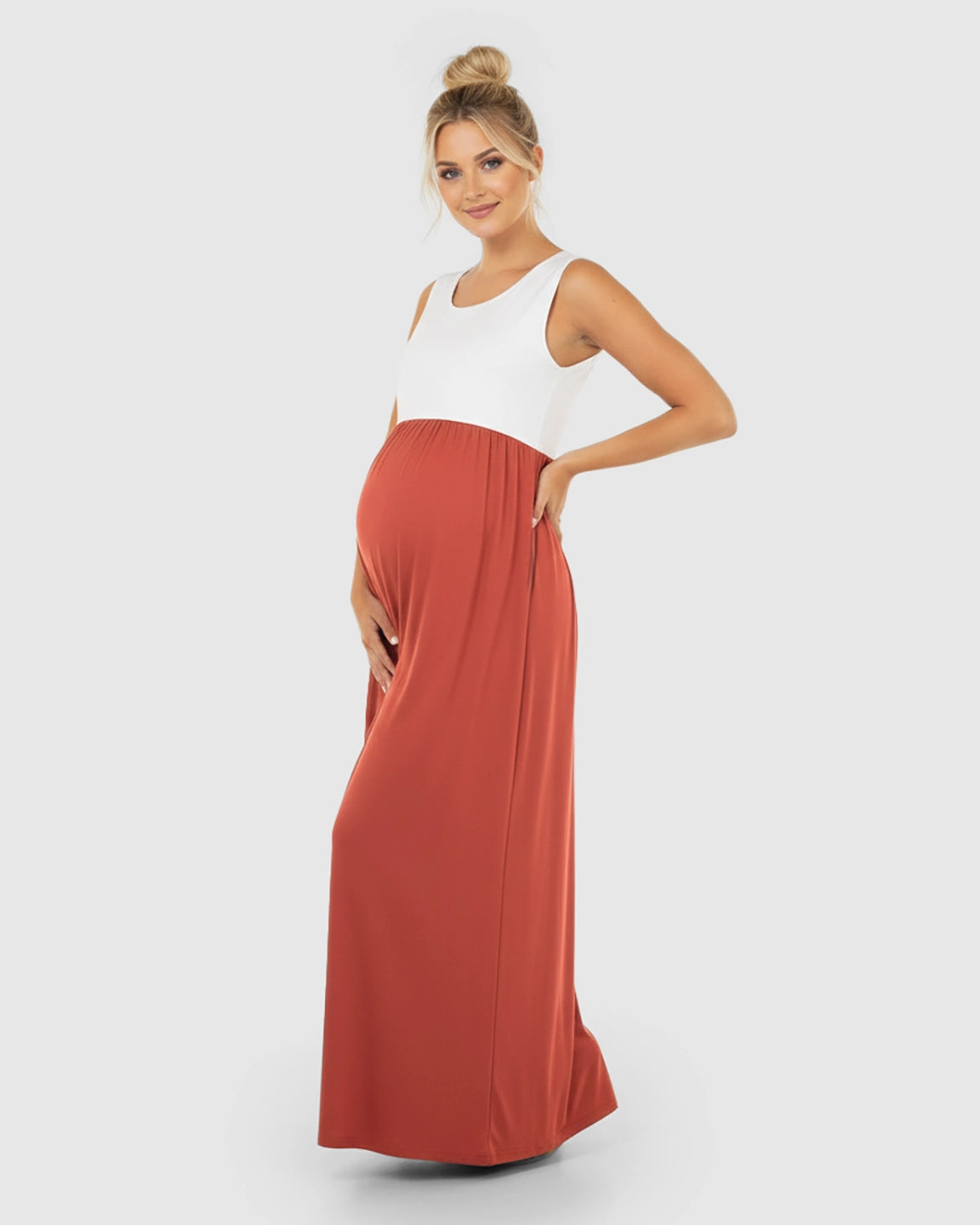 Colorblock High-Waisted Maternity Maxi Dress