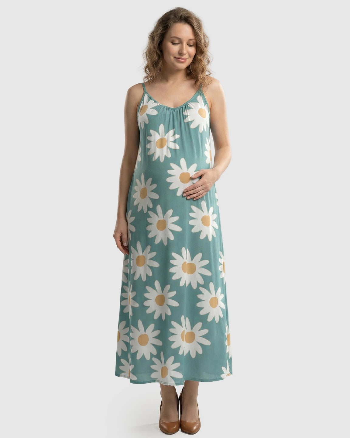 Spaghetti Straps Daisy Print Maternity Maxi Dress