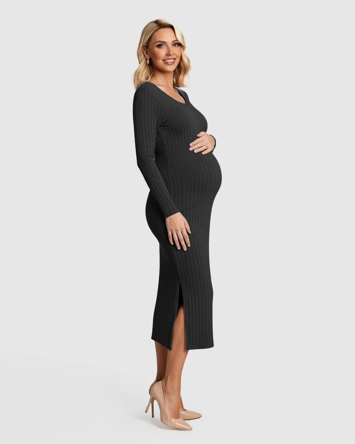 Ribbed Knit Casual Maternity Midi Dress