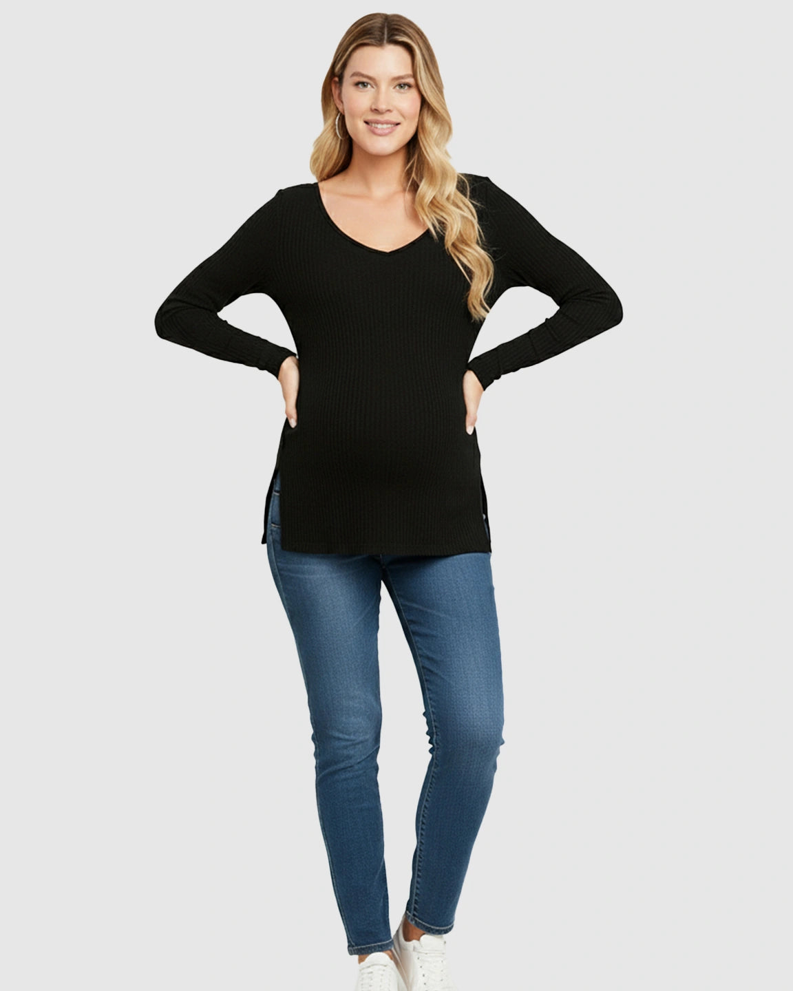 Ribbed Long Sleeve Maternity Top