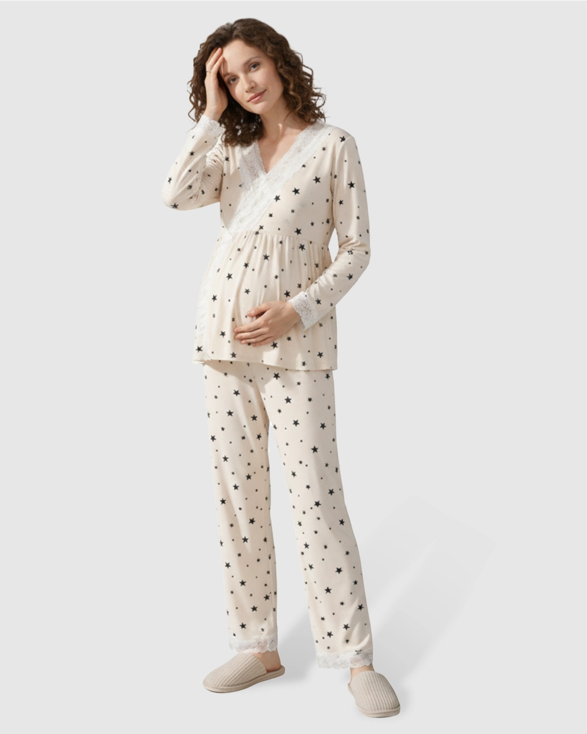 Modal-Soft Lace-Trim Maternity Sleepwear Set