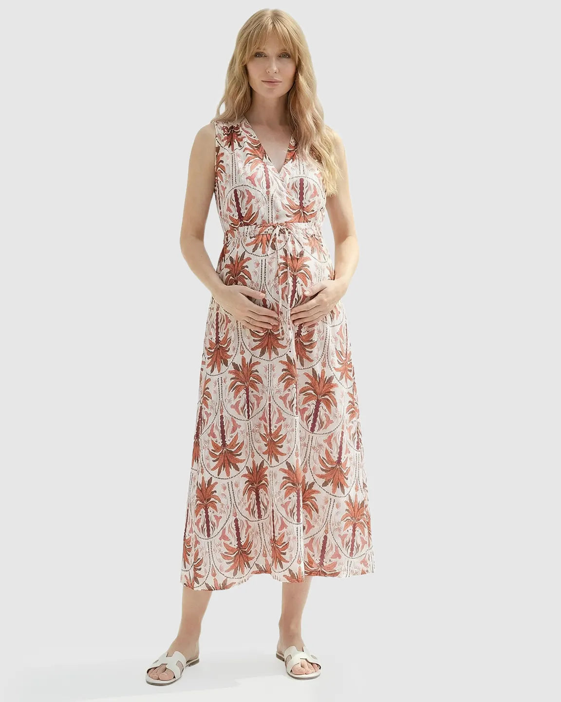 Tie-Waist Flowy Maternity Midi Dress