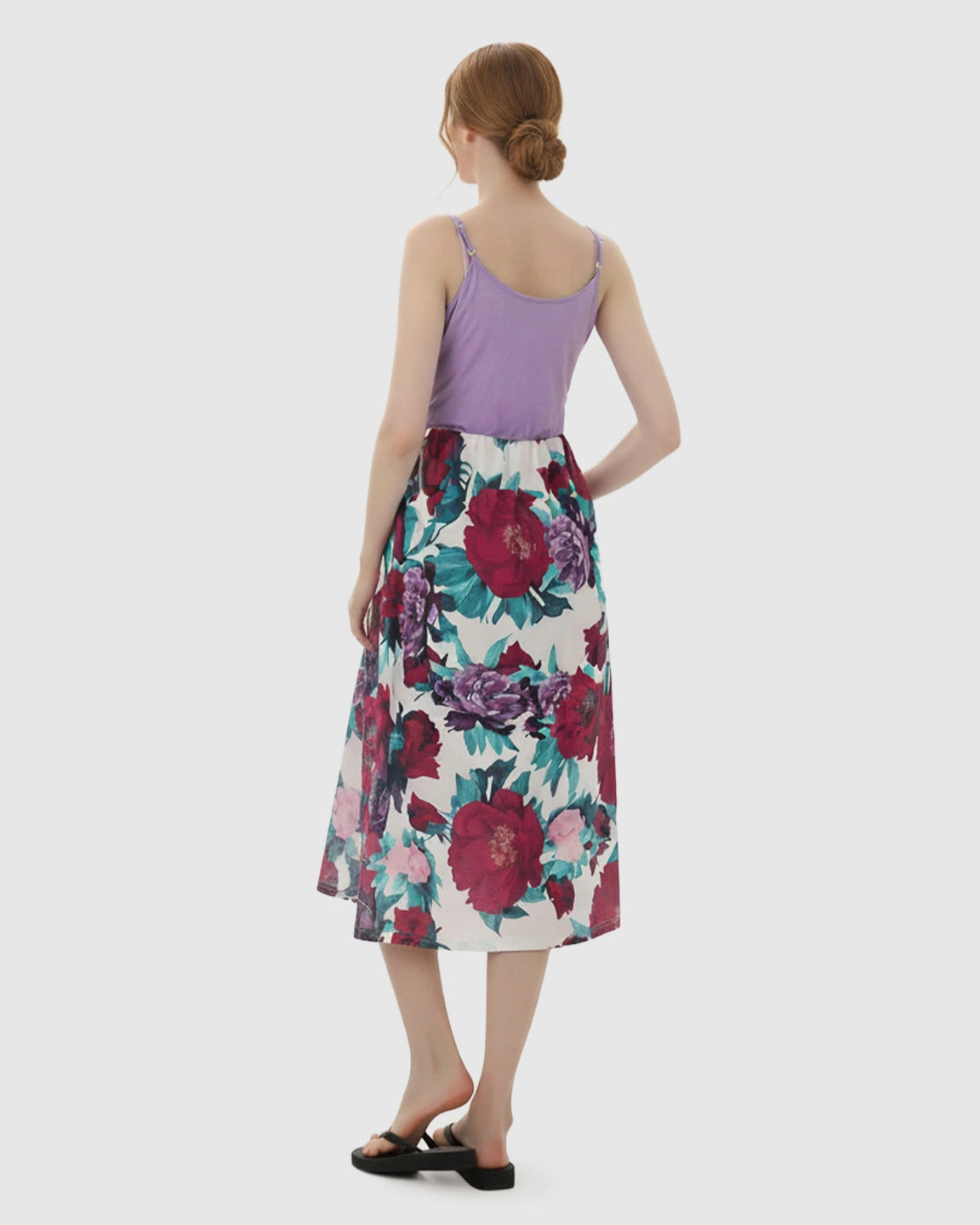 Adjustable-Strap Floral Maternity Midi Dress